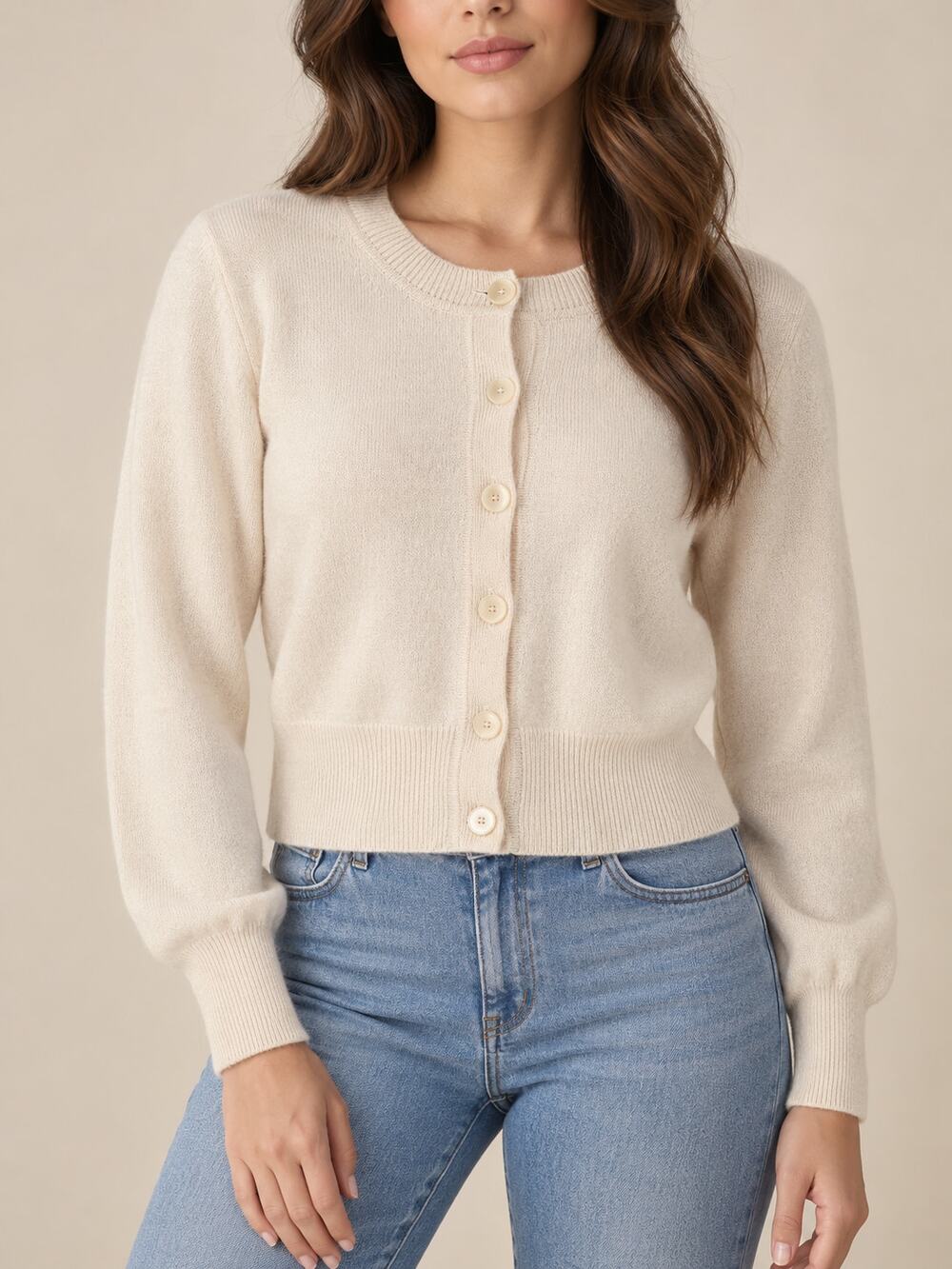 Sandro Womens Cardigan Small Ecru Beige Cropped Neutral Round Neck Button Front
